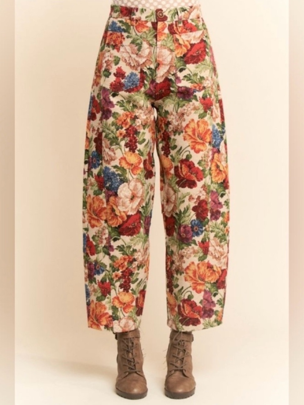 Davi & Dani Floral Tapestry Wide Leg Pants 2XL Multi Color Woven Trousers NWT